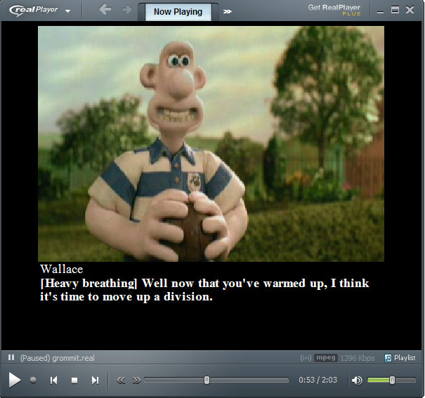 Closed captioning demonstration of Wallace and Gromit.